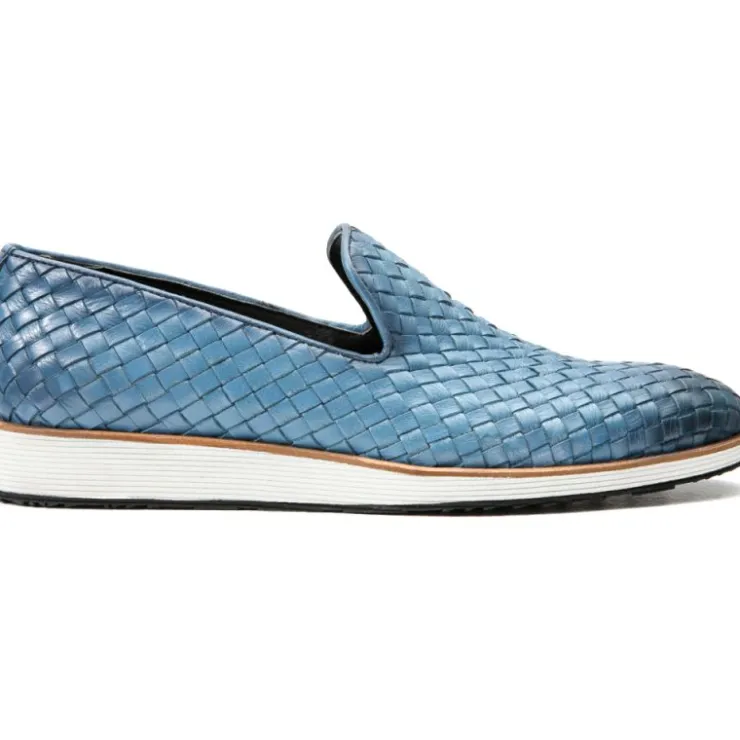 Online Vinci Leather Shoes Vinci Leather The Ostrava Leather Woven Slip-on Loafer Shoe (12603) Blue