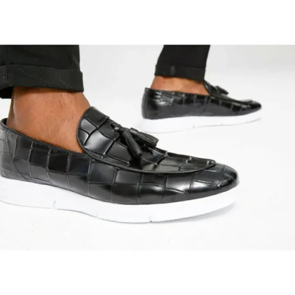 Best Sale Vinci Leather Shoes Vinci Leather The Parga Leather Tassel Casual Loafer (15285) Black