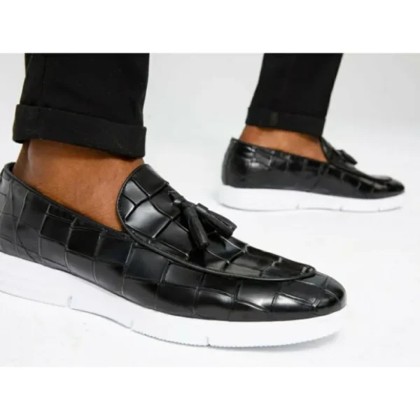 Best Sale Vinci Leather Shoes Vinci Leather The Parga Leather Tassel Casual Loafer (15285) Black