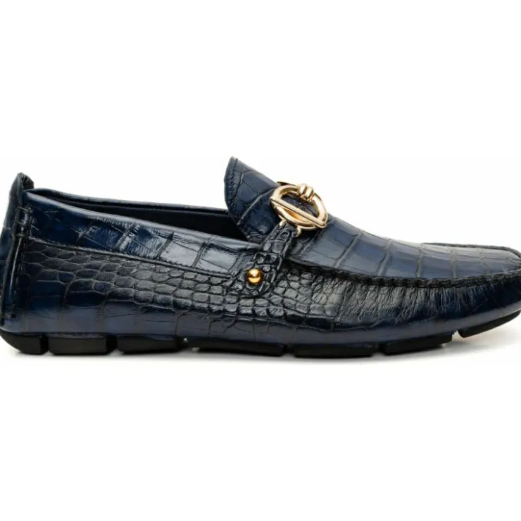 Cheap Vinci Leather Shoes Vinci Leather The Pisa Leather Bit Drive Loafer Shoe (B-3265) Navy