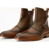 New Vinci Leather Shoes Vinci Leather The Rand Leather Double Buckle Brogue Boot With A Zipper (14560 T-2) Brown