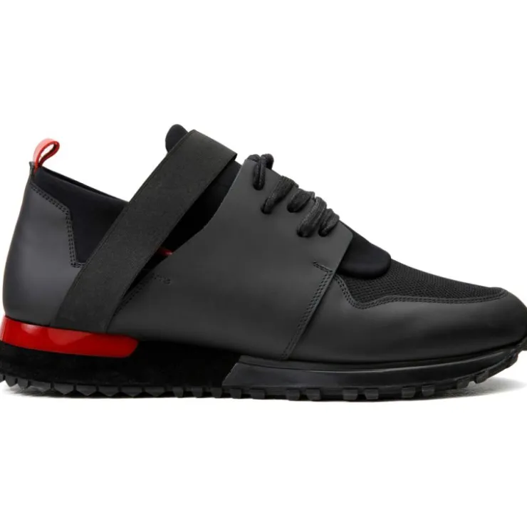 Online Vinci Leather Shoes Vinci Leather The Reno Black / Red Leather Sneaker (D-530)