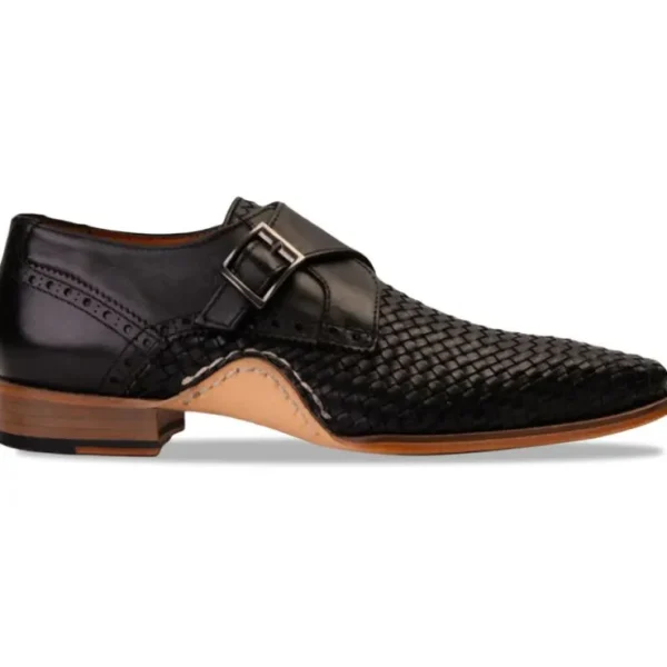 Sale Vinci Leather Shoes Vinci Leather The Rolls Woven Single Monk Strap Dress Shoe Black