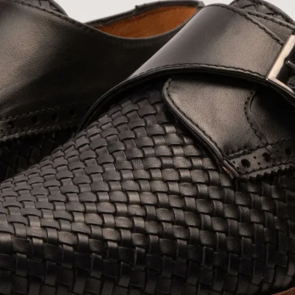 Sale Vinci Leather Shoes Vinci Leather The Rolls Woven Single Monk Strap Dress Shoe Black