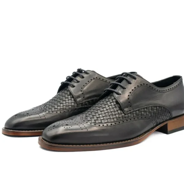 Clearance Vinci Leather Shoes Vinci Leather The Rover Leather Wingtip Semi Brogue Shoe (16016) Black