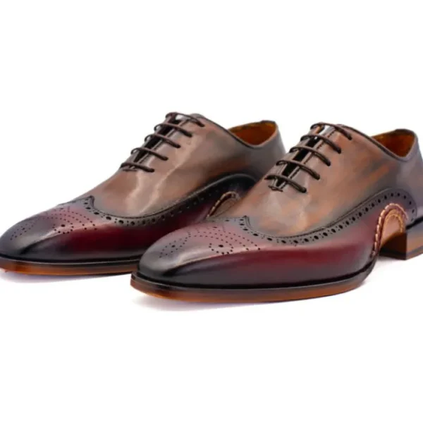 Best Sale Vinci Leather Shoes Vinci Leather The Royal Hand Craft Wingtip Oxford Shoe (E-005) Burgundy