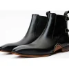 Fashion Vinci Leather Shoes Vinci Leather The Royal Hand Craft Leather Double-buckle Chelsea Boot (V-03 6826) Black