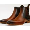 Sale Vinci Leather Shoes Vinci Leather The Royal Hand Craft Leather Double-buckle Chelsea Boot (V-03 6826) Cognac