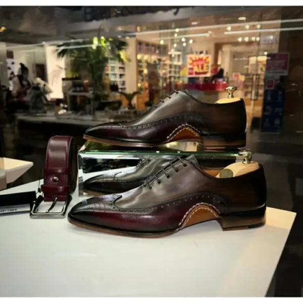 Best Sale Vinci Leather Shoes Vinci Leather The Royal Hand Craft Wingtip Oxford Shoe (E-005) Burgundy