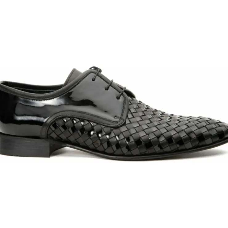 Fashion Vinci Leather Shoes Vinci Leather The Safaga Woven Derby Shoe (2096) Black