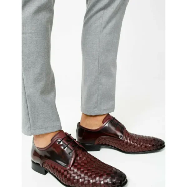 Clearance Vinci Leather Shoes Vinci Leather The Safaga Woven Derby Shoe (2096) Burgundy