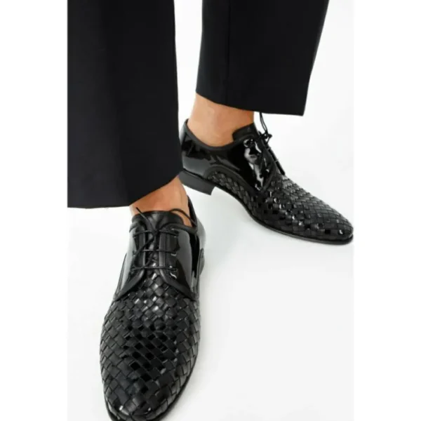 Fashion Vinci Leather Shoes Vinci Leather The Safaga Woven Derby Shoe (2096) Black