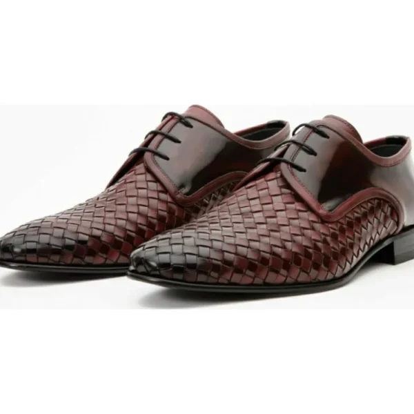 Clearance Vinci Leather Shoes Vinci Leather The Safaga Woven Derby Shoe (2096) Burgundy