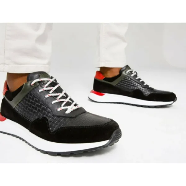 Best Vinci Leather Shoes Vinci Leather The Sonoma Black / Red Leather Sneaker (15018)