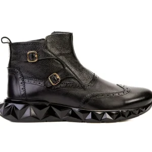 Discount Vinci Leather Shoes Vinci Leather The Stealth Wingtip Buckle Leather Mens Boot Black