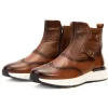 Best Sale Vinci Leather Shoes Vinci Leather The Stealth Wingtip Buckle Leather Mens Boot Tan