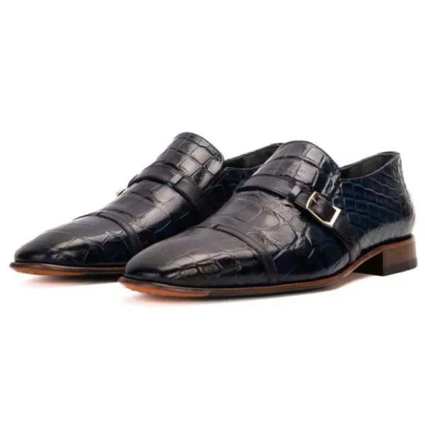 Store Vinci Leather Shoes Vinci Leather The Strat Single Monk Strap Shoes Navy