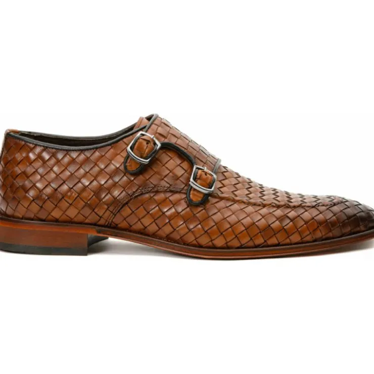 Clearance Vinci Leather Shoes Vinci Leather The Turan Woven Double Monk Strap Dress Shoe Brown