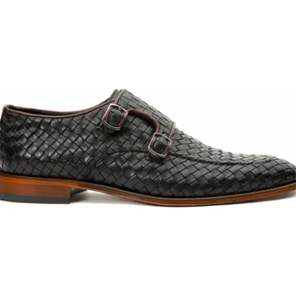 Clearance Vinci Leather Shoes Vinci Leather The Turan Woven Double Monk Strap Dress Shoe (15471) Black