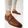 Clearance Vinci Leather Shoes Vinci Leather The Turan Woven Double Monk Strap Dress Shoe Brown