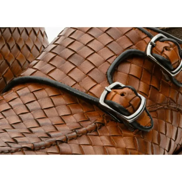 Clearance Vinci Leather Shoes Vinci Leather The Turan Woven Double Monk Strap Dress Shoe Brown