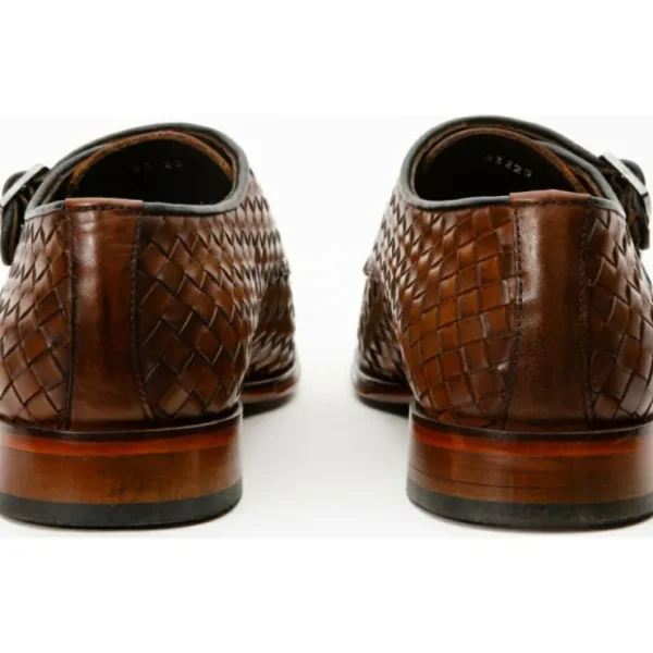 Clearance Vinci Leather Shoes Vinci Leather The Turan Woven Double Monk Strap Dress Shoe Brown