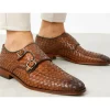 Clearance Vinci Leather Shoes Vinci Leather The Turan Woven Double Monk Strap Dress Shoe Brown