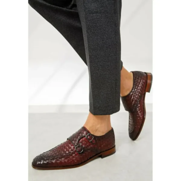 vinci_leather_the_turan_w_4.webp Cheap Vinci Leather Shoes Vinci Leather The Turan Woven Double Monk Strap Dress Shoe Burgundy