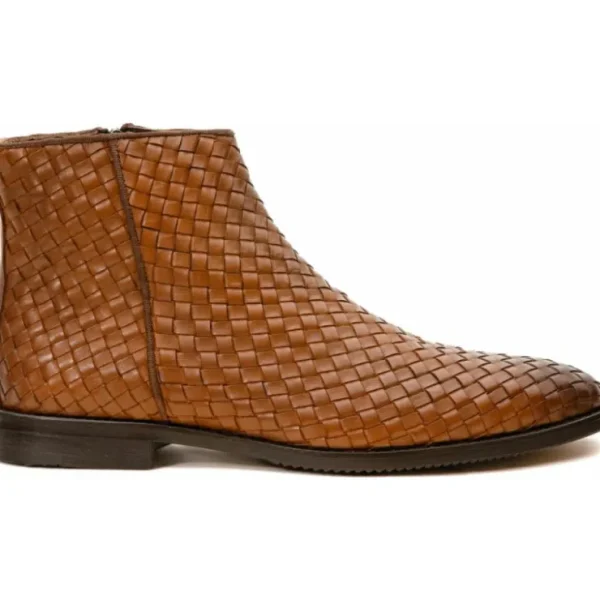 Store Vinci Leather Shoes Vinci Leather The Wellington Handwoven Leather Boot With A Zipper (12721 T-5) Brown