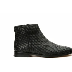 Best Sale Vinci Leather Shoes Vinci Leather The Wellington Handwoven Leather Boot With A Zipper (12721 S-5) Black