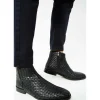 Best Sale Vinci Leather Shoes Vinci Leather The Wellington Handwoven Leather Boot With A Zipper (12721 S-5) Black