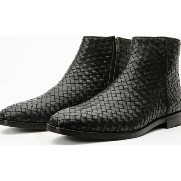 Best Sale Vinci Leather Shoes Vinci Leather The Wellington Handwoven Leather Boot With A Zipper (12721 S-5) Black