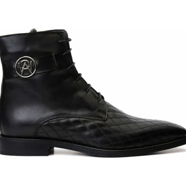 Discount Vinci Leather Shoes Vinci Leather The Zeus Leather Lace-up Boot With A Zipper (16071 S-1) Black