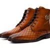 Clearance Vinci Leather Shoes Vinci Leather The Zeus Leather Lace-up Boot With A Zipper (16071 T-1) Brown