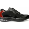 Online Vinci Leather Shoes Vinci Leather The Zona Black / Red Leather Sneaker (15123)