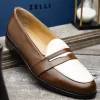 Sale Zelli Alba Calfskin Loafers Camel / Cream (15-300-CRM)