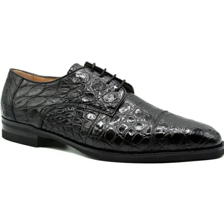 New Zelli Andrea Crocodile Cap Toe Shoes (21-532-BKM) Black