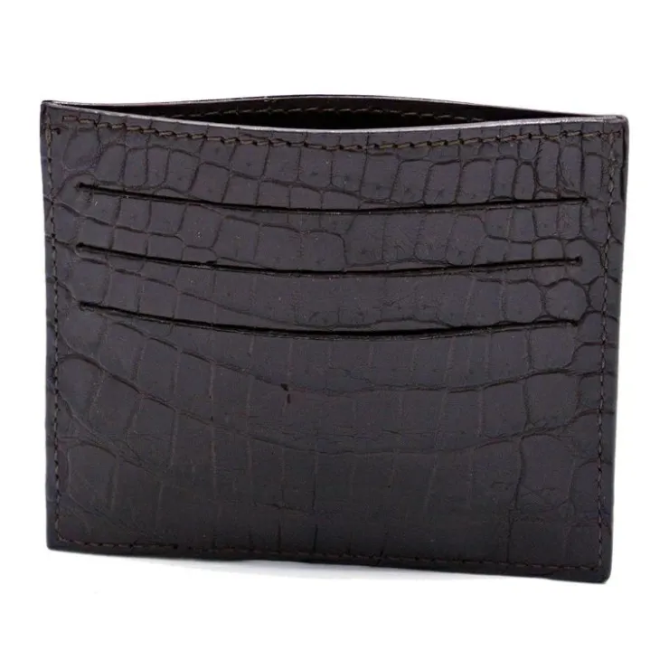 New Zelli Crocodile Card Holder Brown Matte