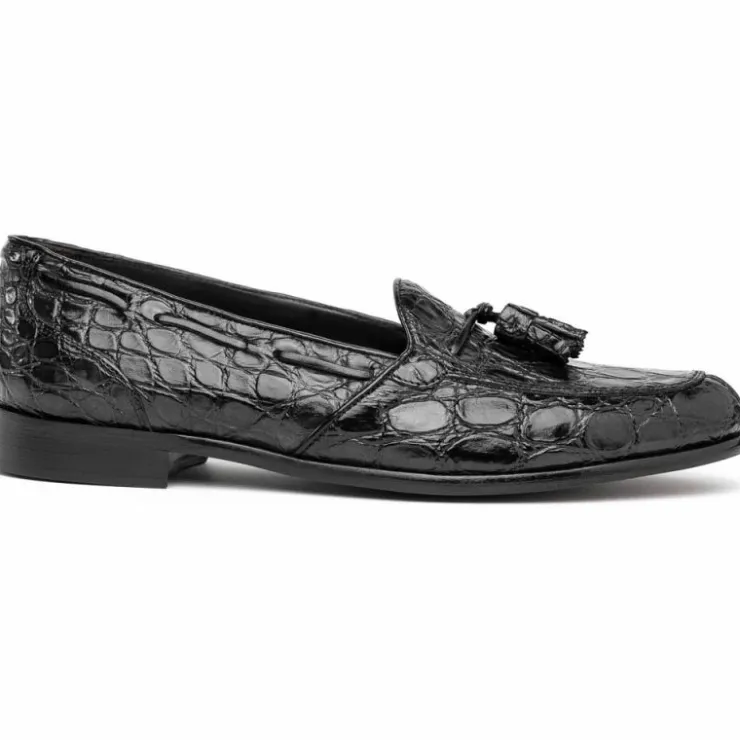 Clearance Zelli Franco Crocodile Tassel Loafers (11-582-BLK) Black