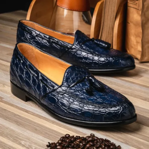 Flash Sale Zelli Franco Crocodile Tassel Loafers (11-582-NVY) Navy