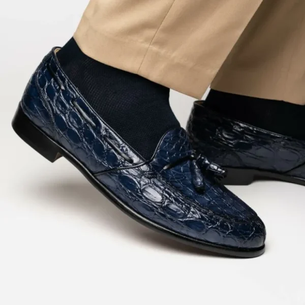 Flash Sale Zelli Franco Crocodile Tassel Loafers (11-582-NVY) Navy