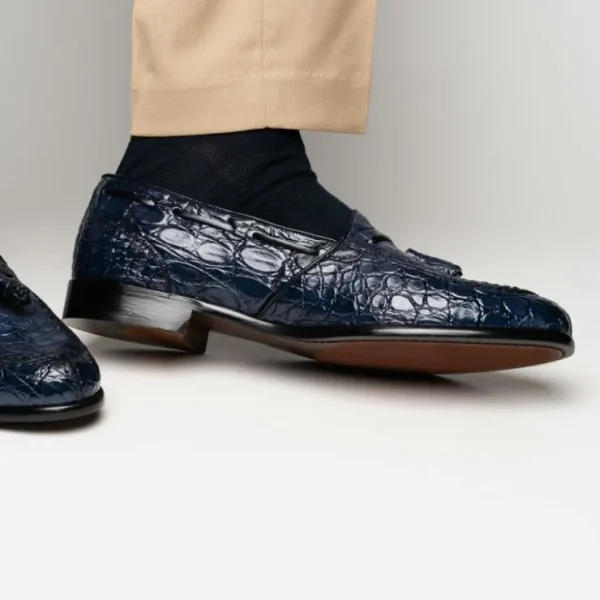 Flash Sale Zelli Franco Crocodile Tassel Loafers (11-582-NVY) Navy