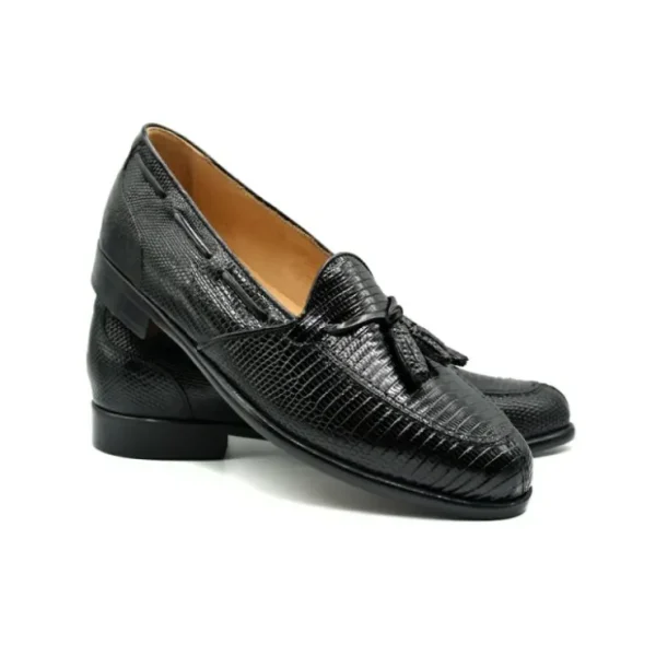 Store Zelli Franco Lizard Tassel Loafers (14-580-BLK) Black