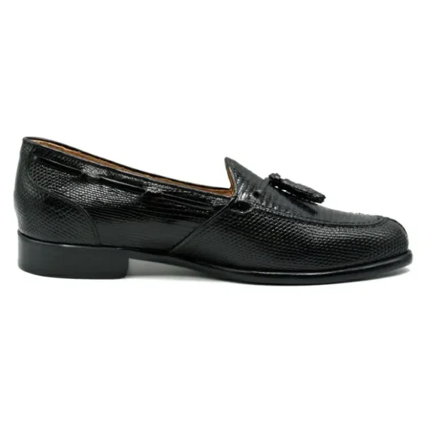 Store Zelli Franco Lizard Tassel Loafers (14-580-BLK) Black