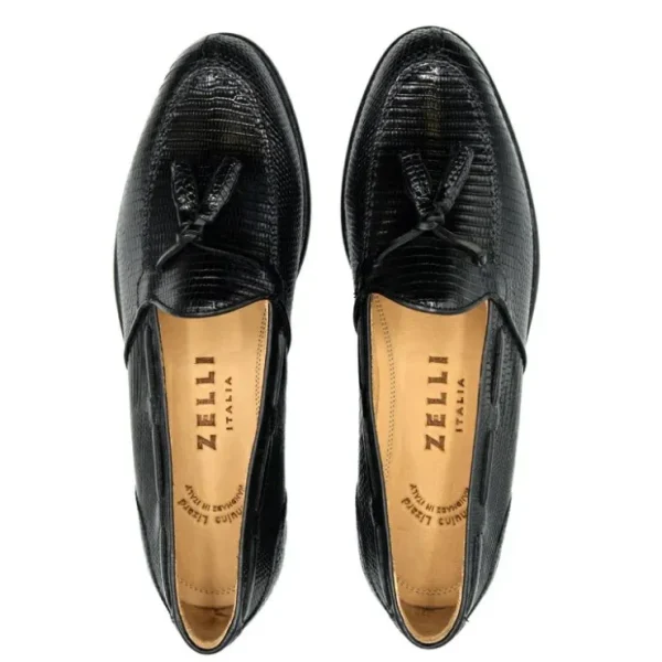 Store Zelli Franco Lizard Tassel Loafers (14-580-BLK) Black