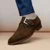 Fashion Zelli Hebilla Italian Suede Monk Strap Dark (56-110-DBR) Brown