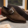 Fashion Zelli Hebilla Italian Suede Monk Strap Dark (56-110-DBR) Brown