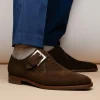 Fashion Zelli Hebilla Italian Suede Monk Strap Dark (56-110-DBR) Brown