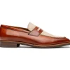 Online Zelli Lago Italian Calfskin & Linen Penny Loafers (15-733-CGN) Cognac