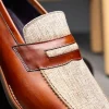 Online Zelli Lago Italian Calfskin & Linen Penny Loafers (15-733-CGN) Cognac